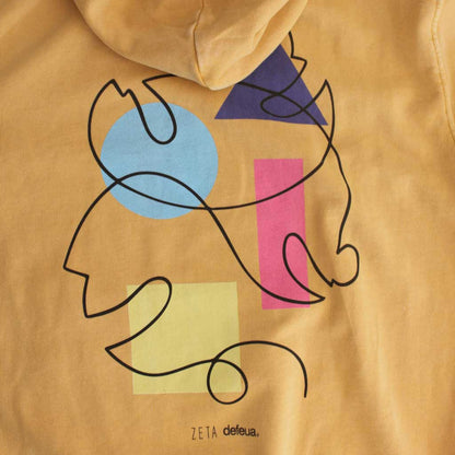 Defeua® ANTITHESIS hoodie (retro)- felpa cappuccio generazione Zeta ocra tinto in capo con effetto vintage 
