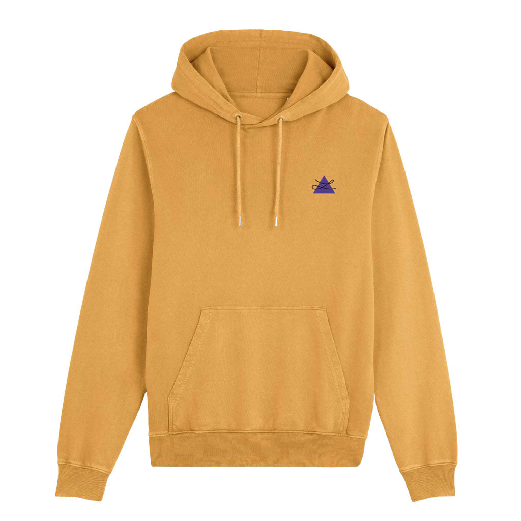 Defeua® ANTITHESIS hoodie (fronte)- felpa cappuccio generazione zeta ocra tinto in capo con effetto vintage 
