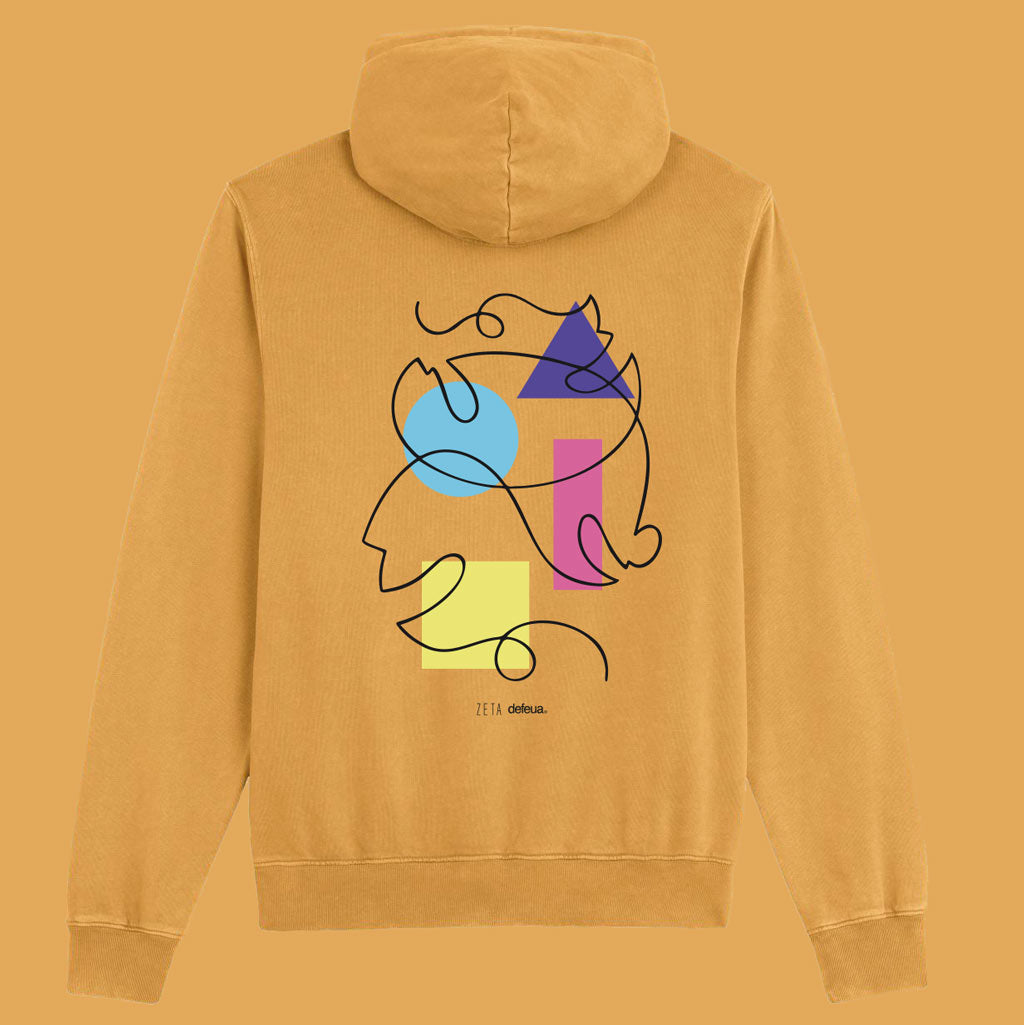 Defeua® ANTITHESIS hoodie - felpa cappuccio generazione zeta ocra tinto in capo effetto vintage