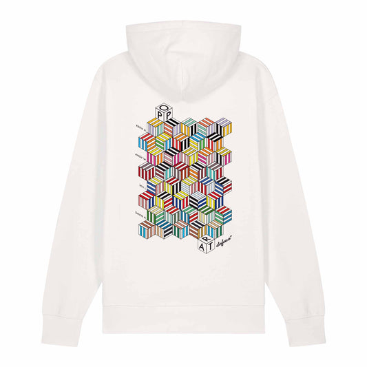 Defeua® COLOURS la felpa con cappuccio in 100% cotone biologico ispirata alla pop Art che racconta il valore assoluto del colore