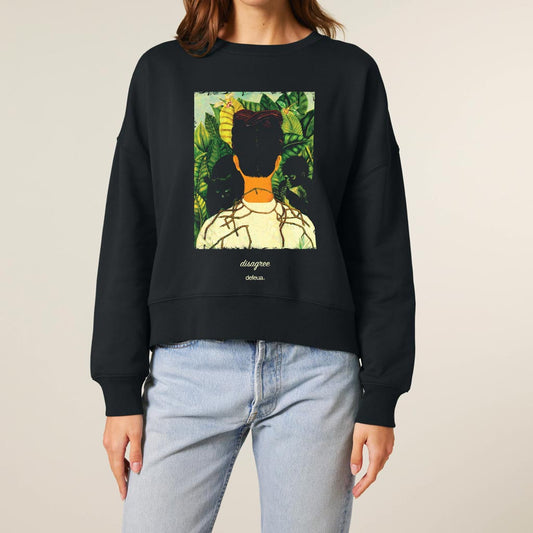 Defeua, DISAGREE la felpa dal taglio boxy e le spalle ribassate in 100% cotone biologico su Frida Kahlo