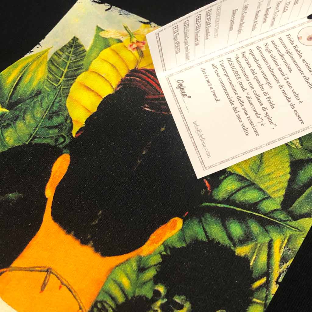 Defeua® DISAGREE felpa donna nera Frida Kahlo, dettaglio grafica