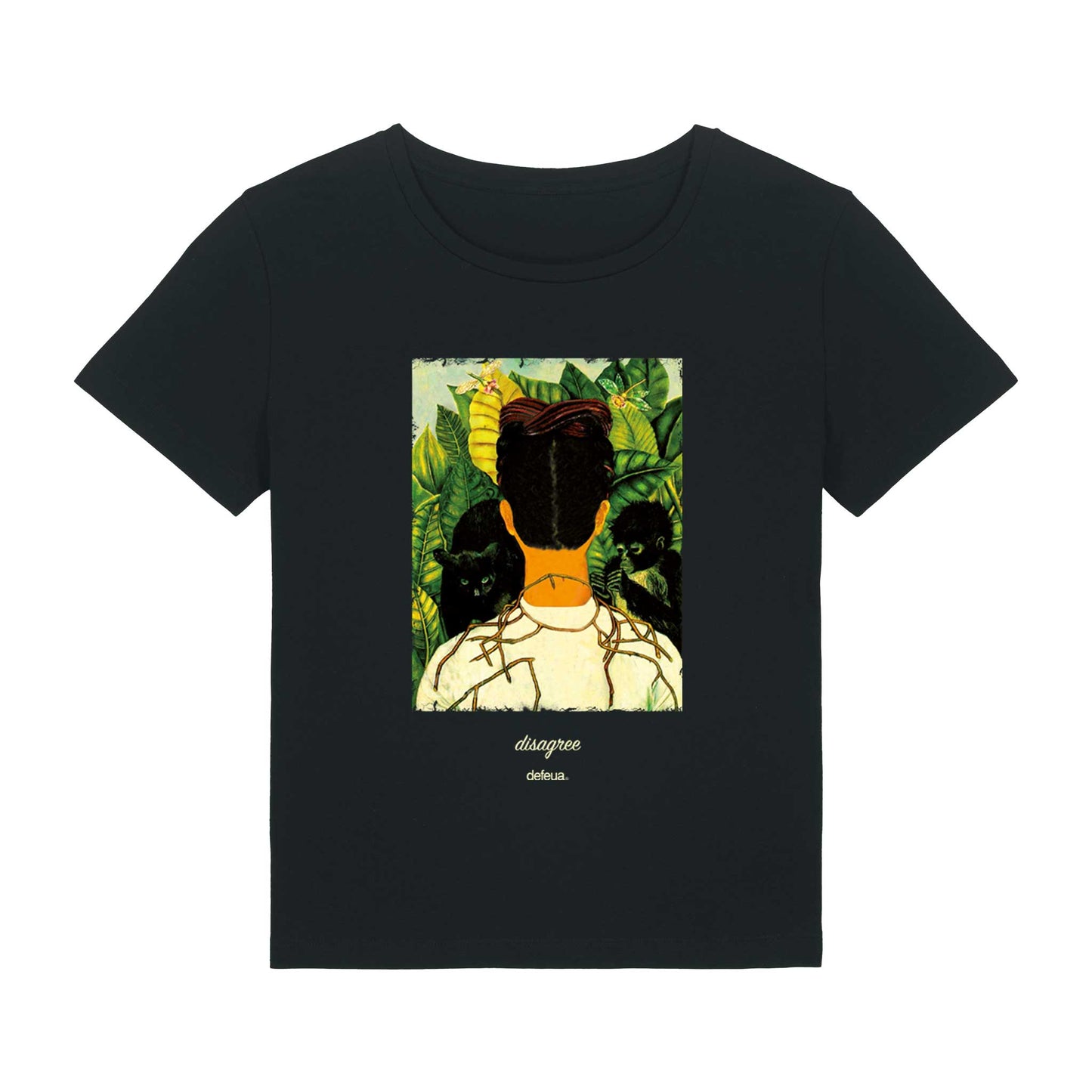 DISAGREE, t-shirt nera donna con grafica su Frida Kahlo, in 100% cotone biologico