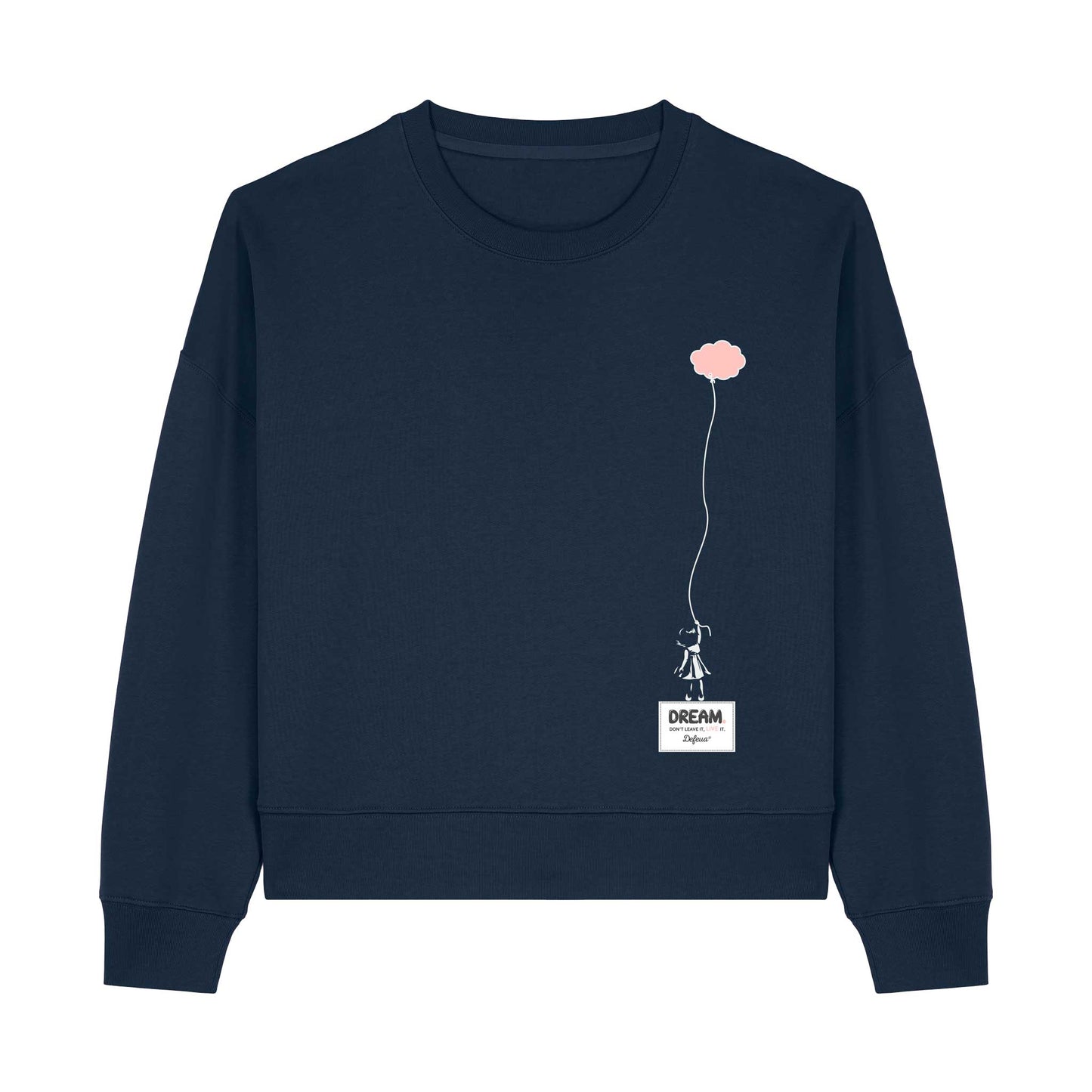 Defeua® felpa donna DREAM, french navy in 100% cotone biologico sul valore del sogno