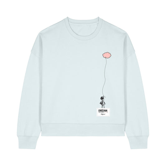 Defeua® felpa donna DREAM, spalle abbassate, colore ghiaccio in 100% cotone biologico sul valore del sogno