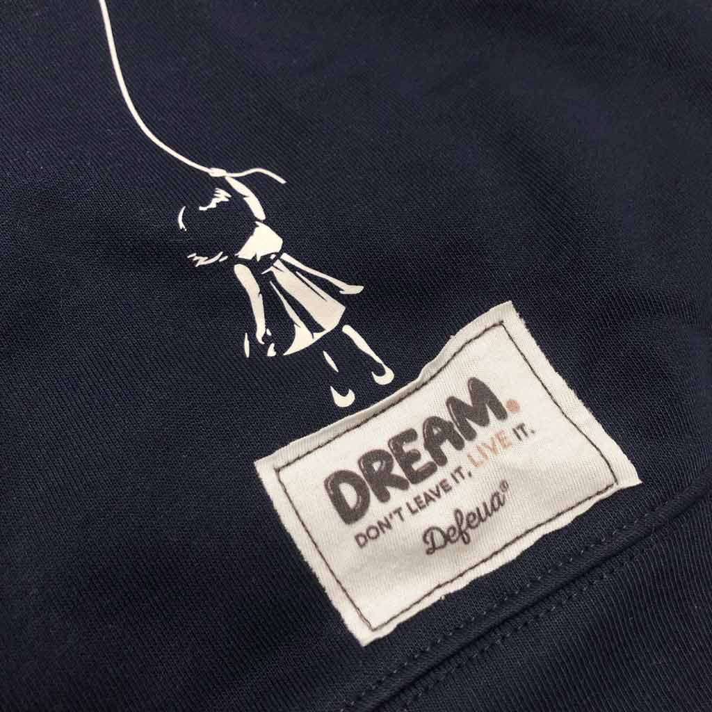 DREAM Felpa donna cotone biologico navy, dettaglio grafica