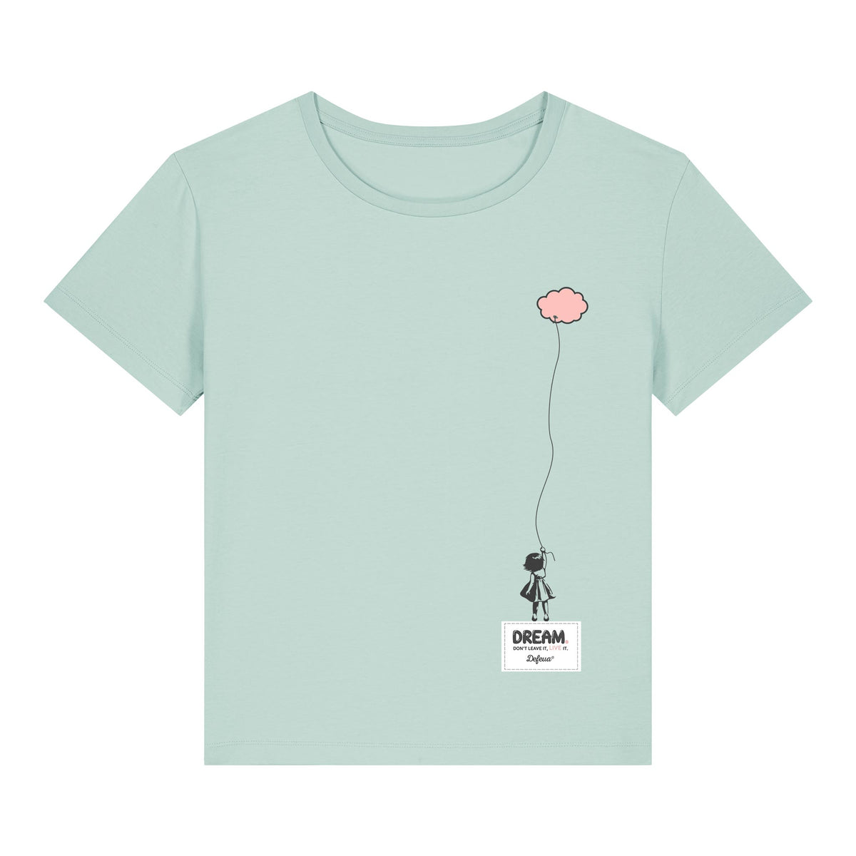 Defeua® DREAM t-shirt donna sul sogno, colore mare di sardegna, cotone biologico