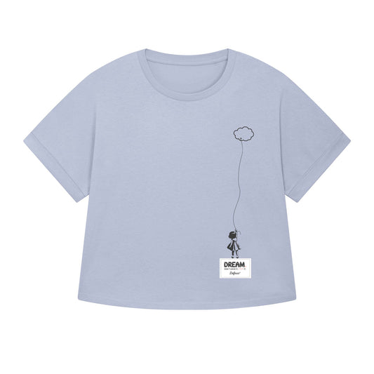 Defeua® DREAM t-shirt donna azzurro chiaro, morbida con manica dolman. Grafica Sogno