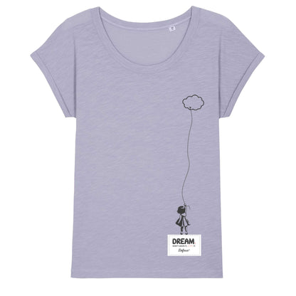 Defeua® DREAM T-shirt donna sul valore del sogno - 100% cotone organico fiammato colore lavanda