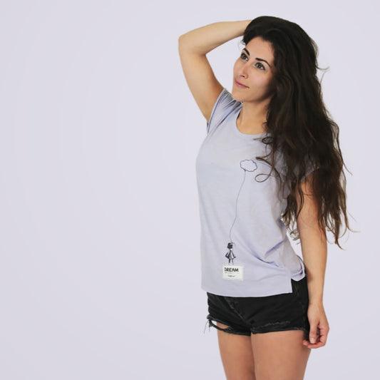 Defeua® DREAM T-shirt donna sul sogno in 100% cotone biologico fiammato, colore lavanda