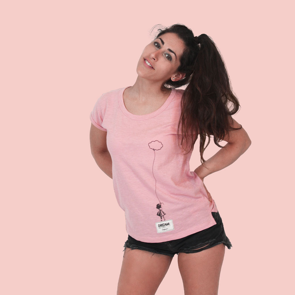 Defeua® DREAM T-shirt donna Sogno - cotone organico fiammato rosa
