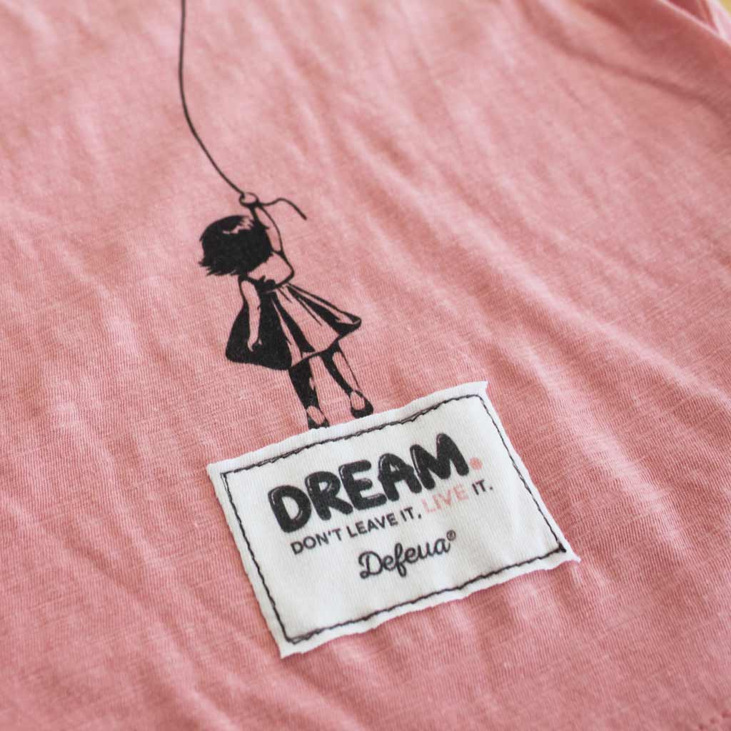 Defeua® DREAM T-shirt donna Sogno - cotone organico fiammato dettaglio etichetta realizzata in upcycling
