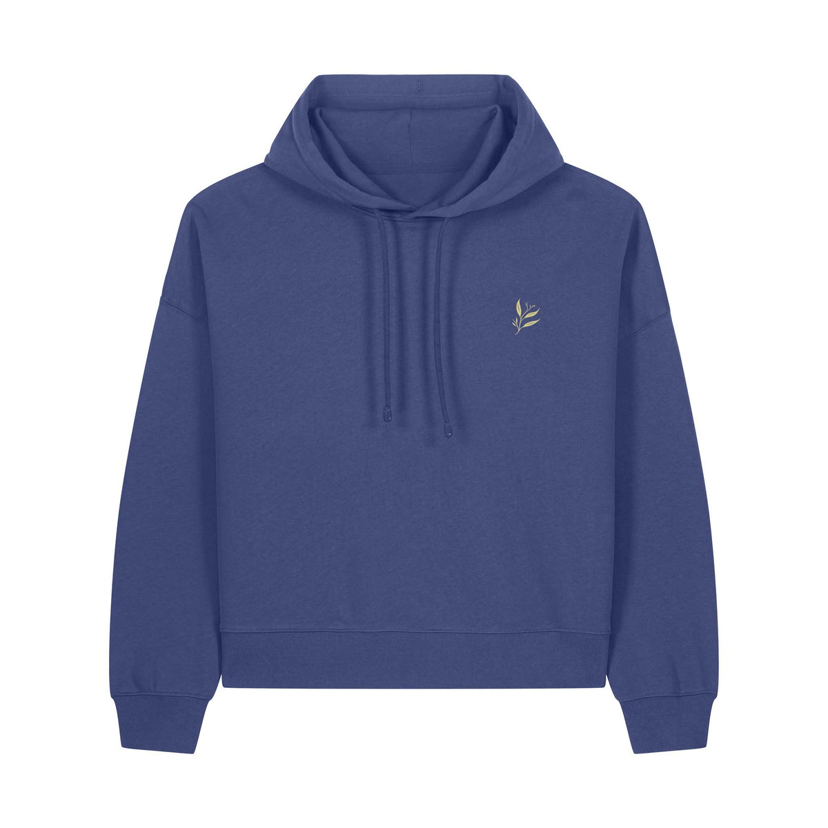 Defeua® FEMMES fronte felpa con cappuccio donna colore crepuscolo, taglio boxy spalle ribassate, grafica generazione Zeta sulla solidarietà femminile - 100% cotone biologico