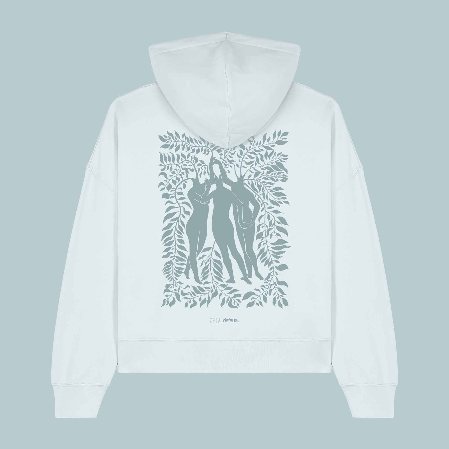 Defeua® FEMMES retro felpa donna color ghiaccio con cappuccio generazione Zeta sulla solidarietà femminile - 100% cotone biologico