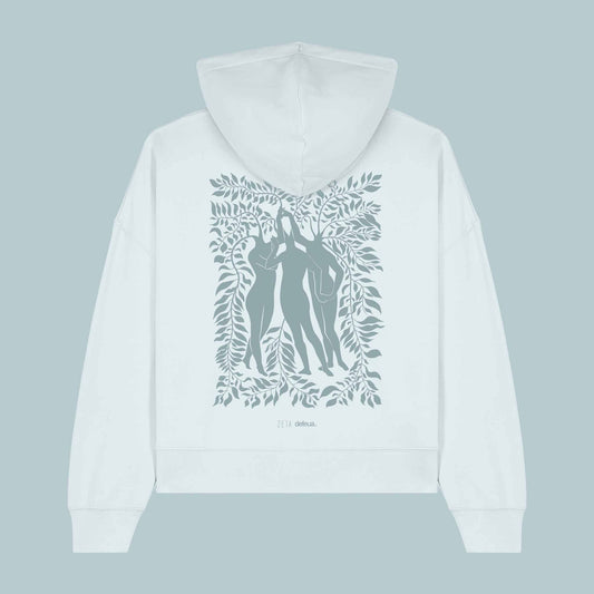 Defeua® FEMMES retro felpa donna color ghiaccio con cappuccio generazione Zeta sulla solidarietà femminile - 100% cotone biologico