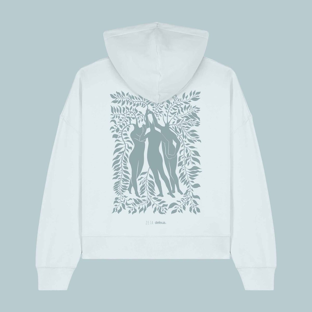 Defeua® FEMMES retro felpa donna color ghiaccio con cappuccio generazione Zeta sulla solidarietà femminile - 100% cotone biologico