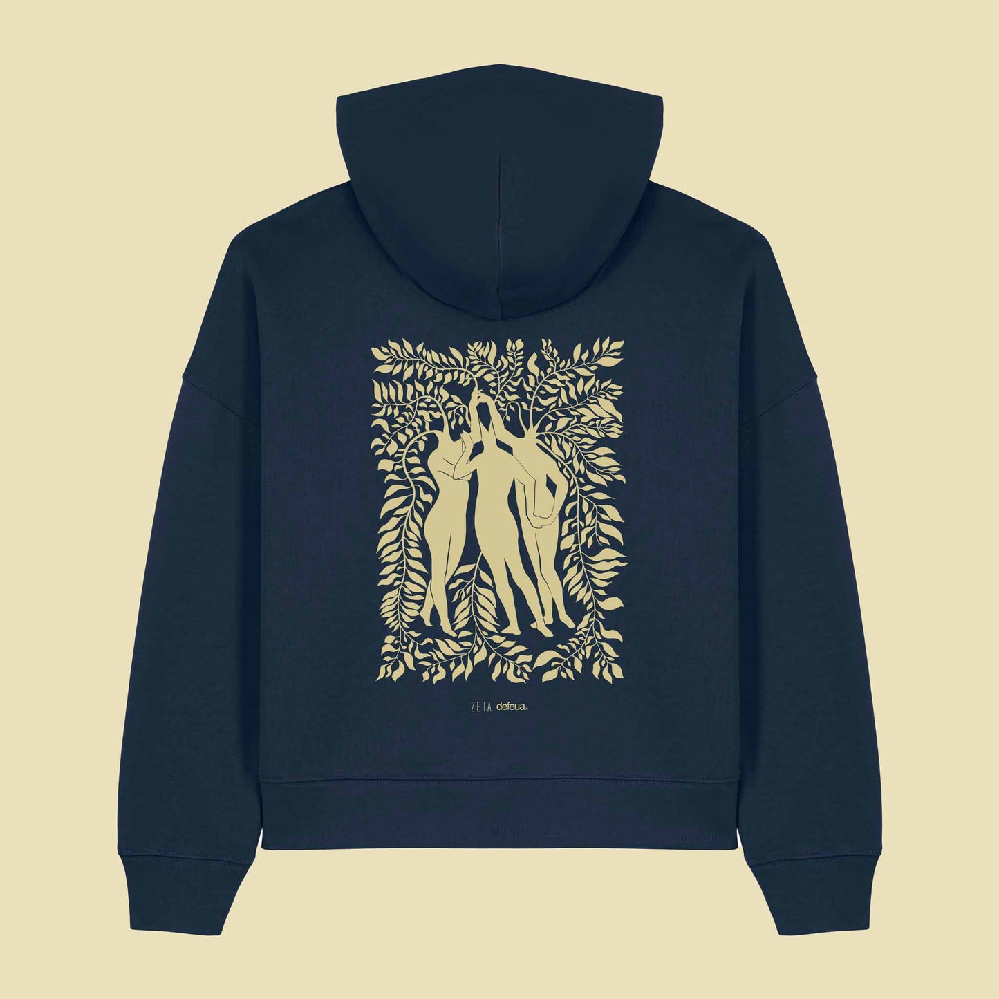 Defeua® FEMMES retro felpa donna color navy con cappuccio generazione Zeta sulla solidarietà femminile - 100% cotone biologico