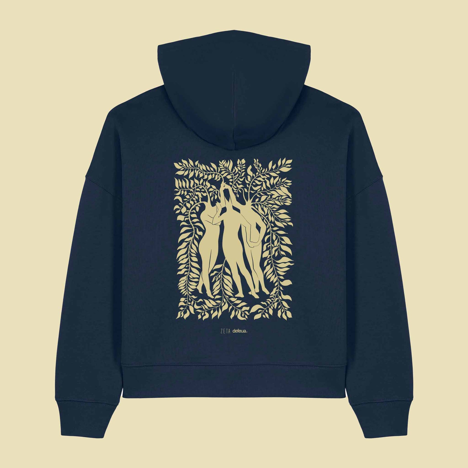 Defeua® FEMMES retro felpa donna color navy con cappuccio generazione Zeta sulla solidarietà femminile - 100% cotone biologico