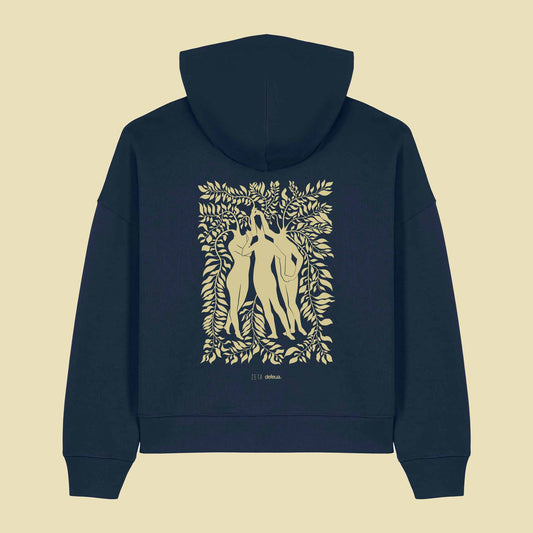 Defeua® FEMMES retro felpa donna color navy con cappuccio generazione Zeta sulla solidarietà femminile - 100% cotone biologico