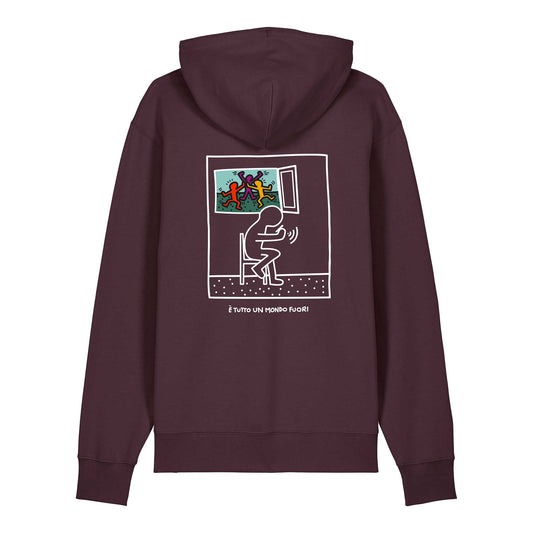 Defeua FUORI, la nuova felpa ispirata a Keith Haring che racconta un mondo impazzito dietro ad uno schermo.