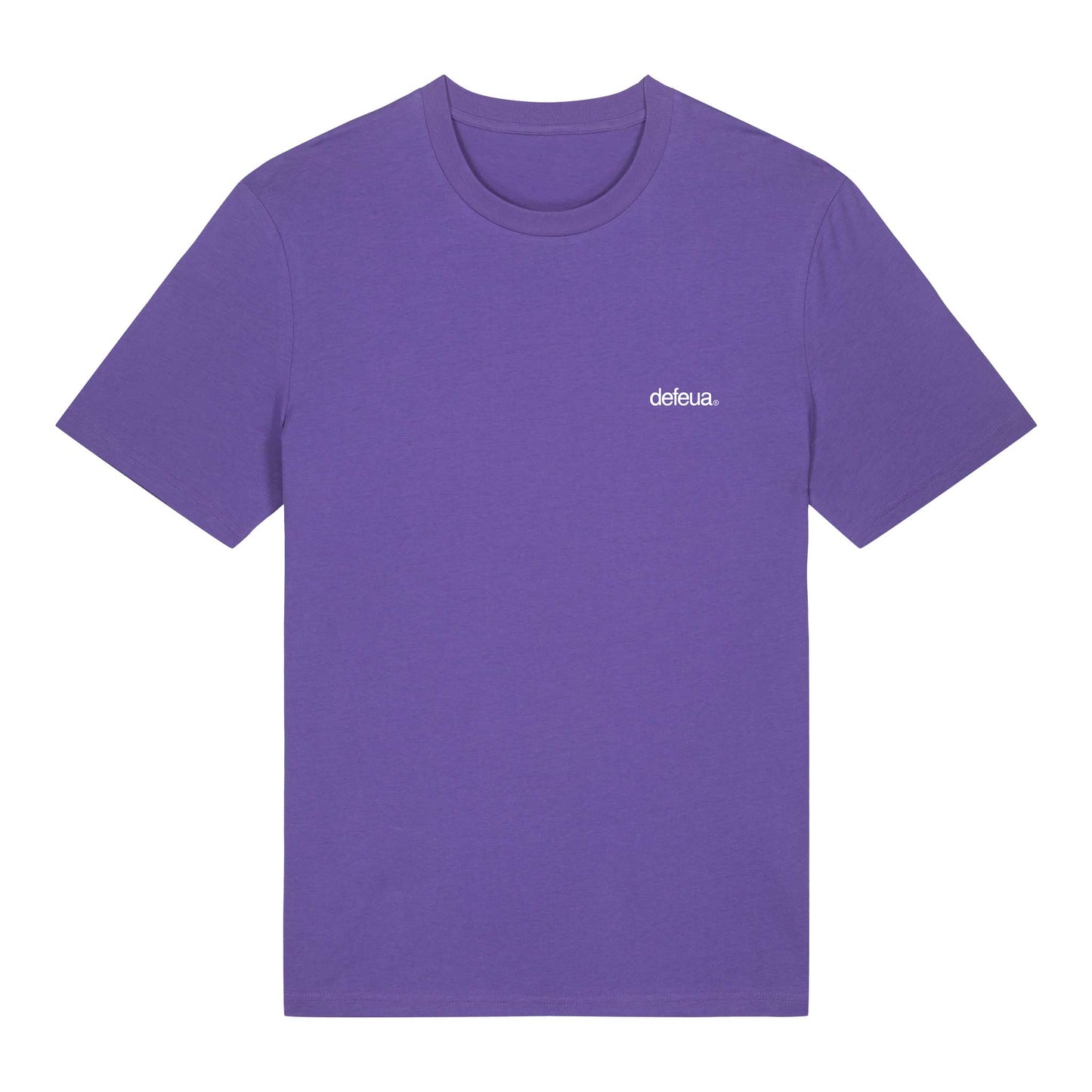 Defeua® FUORI, t-shirt ispirata a Keith Haring, in 100% cotone biologico GOTS colore viola-fronte logo