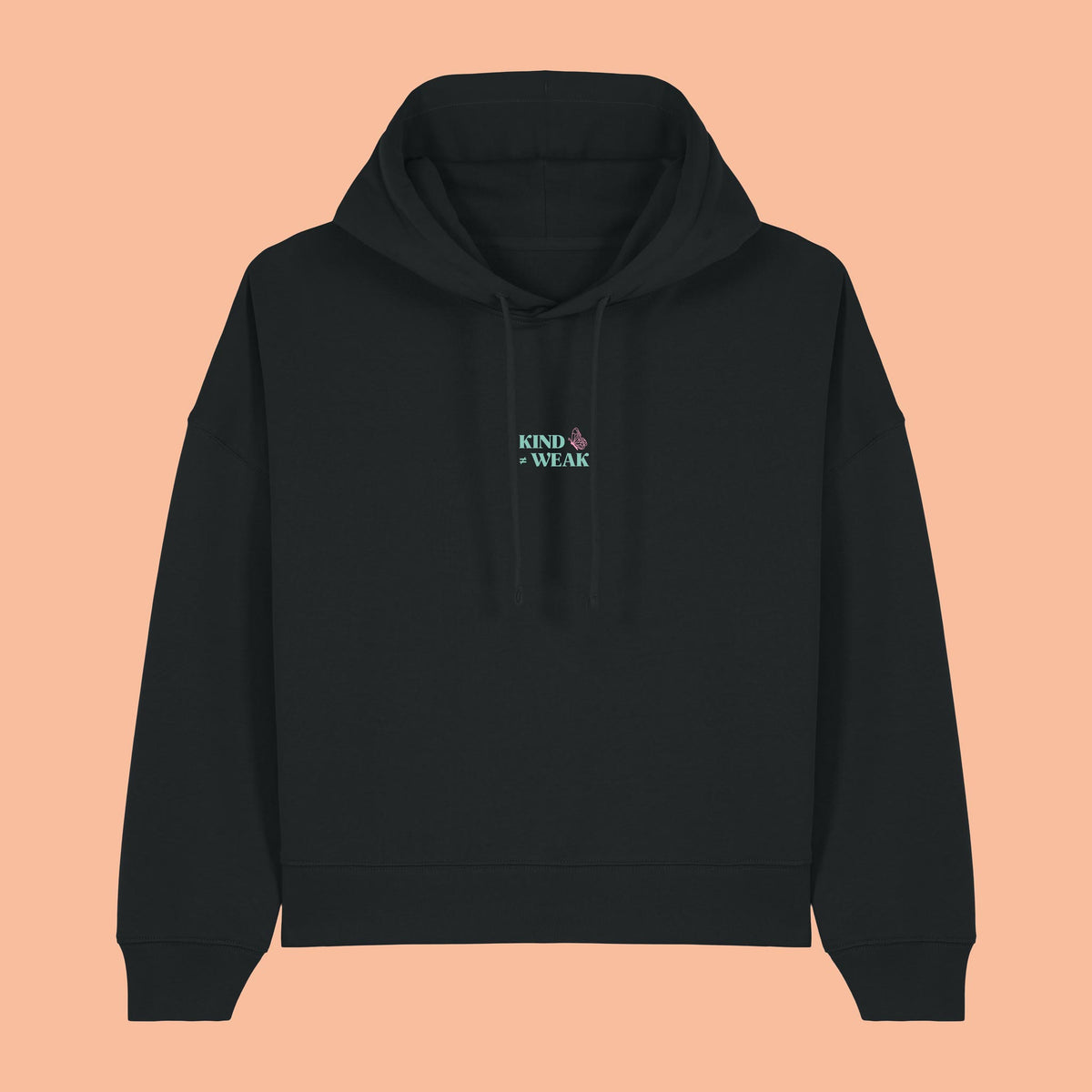 Defeua® KINDNESS Hoodie donna Generazione zeta sulla gentilezza - colore nero - grafica fronte