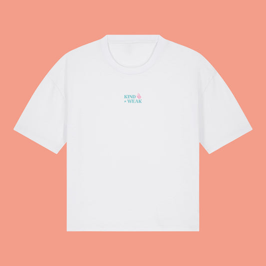 Defeua® KINDNESS t-shirt donna sulla gentilezza - maniche ribassate e taglio comodo boxy -  grafica frontale