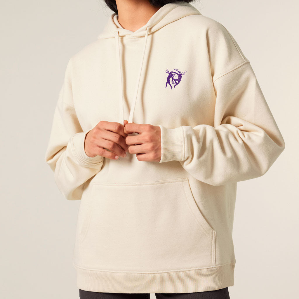 Defeua® LOVE, hoodie in cotone biologico taglio oversize Generazione Zeta - dettaglio del lato frontale indossato. Grafica ispirata a Matisse