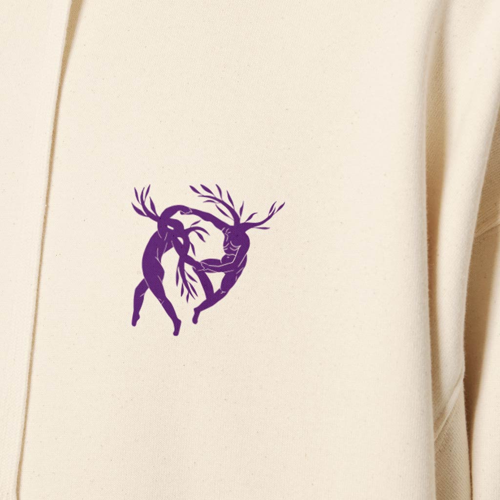 Defeua® LOVE, hoodie in cotone biologico taglio oversize Generazione Zeta - dettaglio icona frontale danza