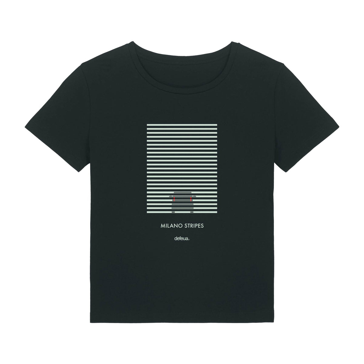 Defeua® MILANO STRIPES t-shirt donna, 100% cotone biologico, colore nero