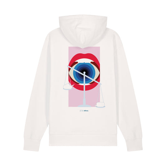 Defeua® POLITICALLY CORRECT Off White, l'hoodie unisex della generazione zeta in cotone biologico - retro grafica