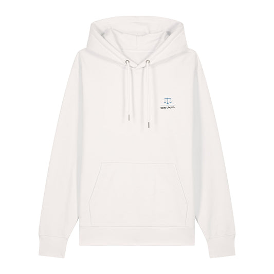 Defeua® POLITICALLY CORRECT Off White, l'hoodie unisex della generazione zeta in cotone biologico - icona frontale