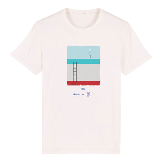 Defeua® REBEL tshirt sostenibile Riviera International Film Festival - grafica su cinema come ribellione-100% cotone biologico-colore off white