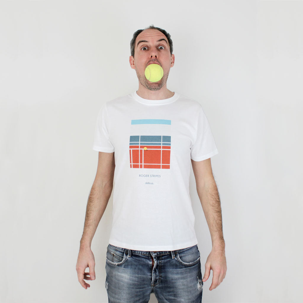 Defeua® ROGER tshirt tennis bianca su Roger Federer - 100% cotone biologico