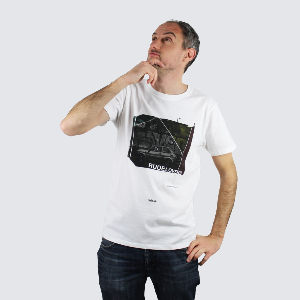 Defeua® RUDE LOVERS tshirt bianca cotone biologico Fiat 126 Camporella