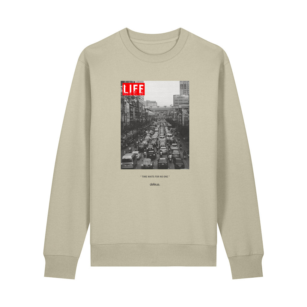 Defeua STUCK felpa girocollo in 100% cotone biologico per parla del valore del tempo - Colore: Stone