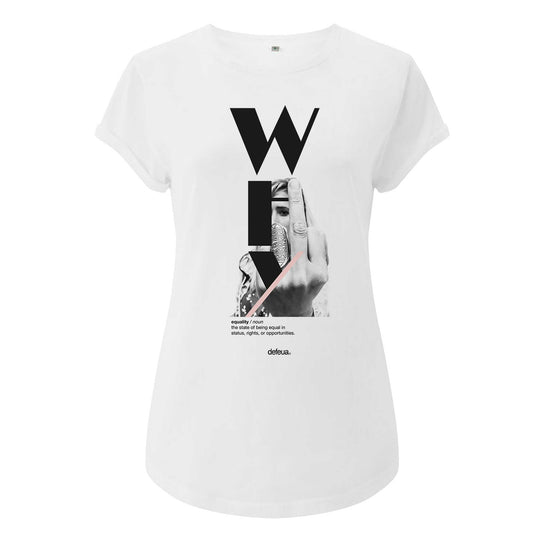 Defeua® WHY tshirt bianca donna in cotone biologico sulla gender equality