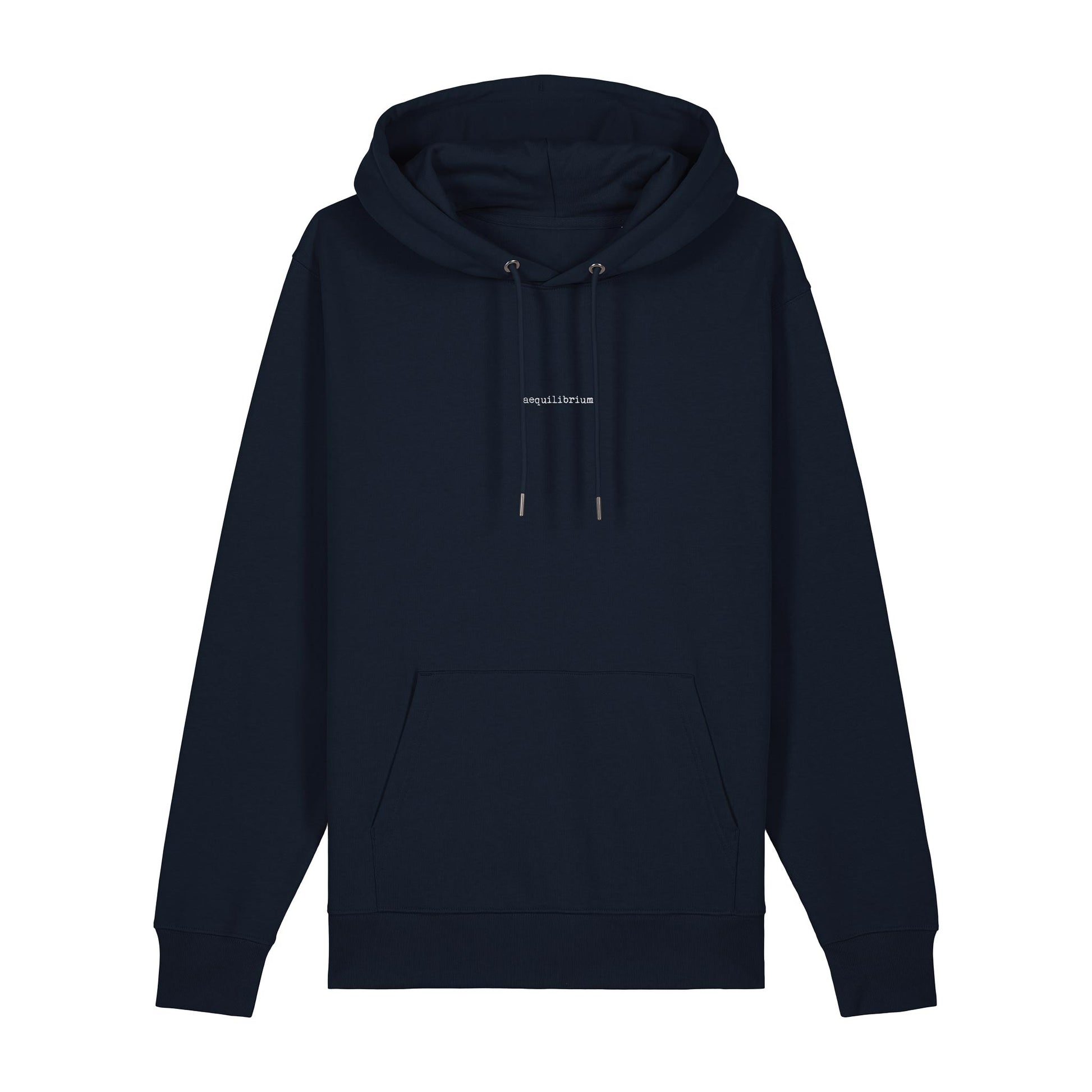 Defeua AEQUILIBRIUM hoodie GEN Z unisex sulla serenità - french navy blu - 100% cotone biologico-scritta frontale
