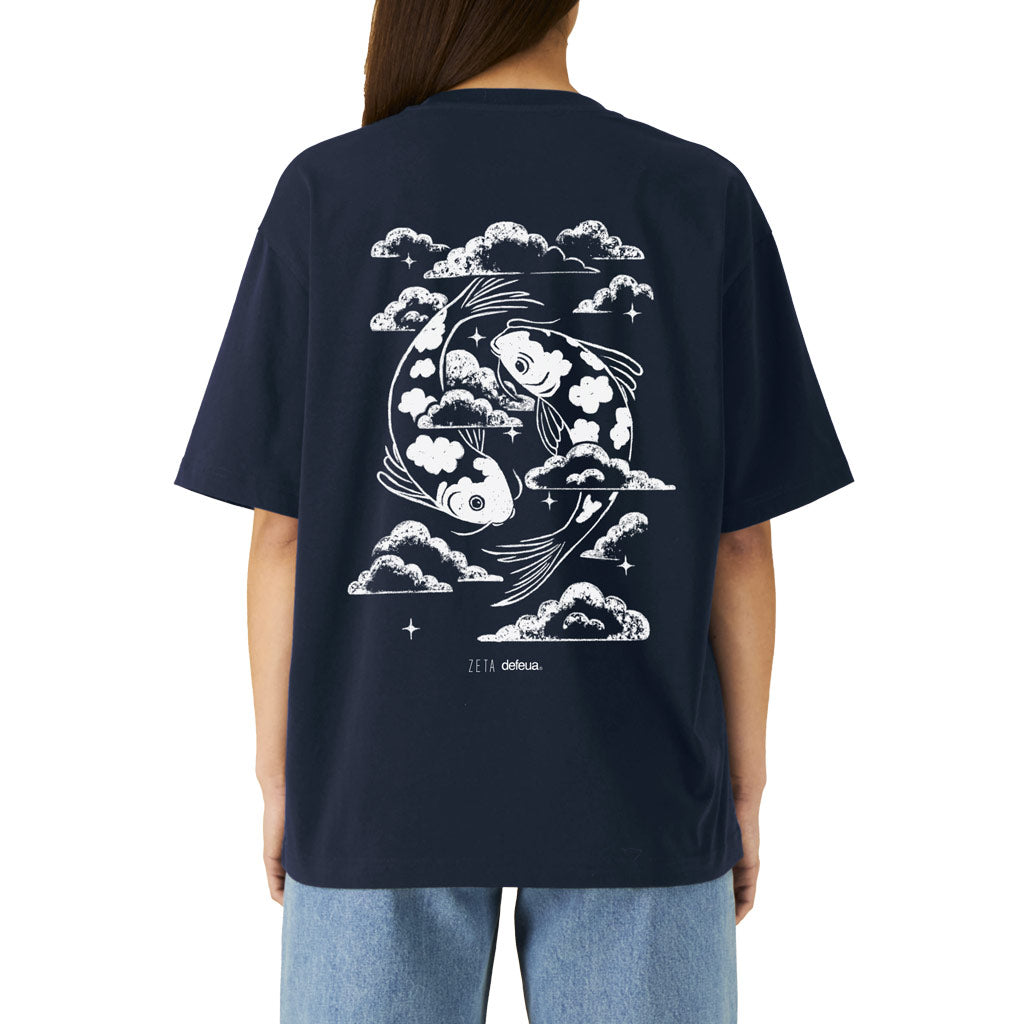 Defeua AEQUILIBRIUM. T-shirt unisex equilibrio e serenità - french navy blu - 100% cotone biologico-retro grafica