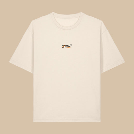 Defeua BREAK THE LOOP, la t-shirt sull'ansia realizzata per il progetto ZETA - grafica frontale colore NATURAL RAW - 100% cotone biologico