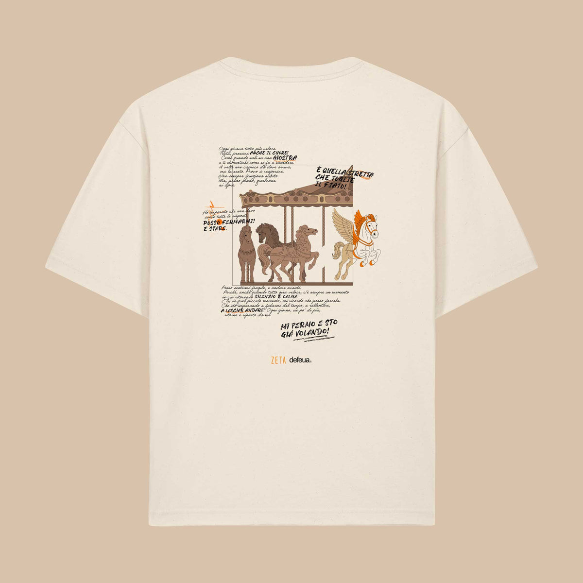 Defeua BREAK THE LOOP, la t-shirt sull'ansia realizzata per il progetto ZETA -  taglio morbido colore natural Raw - 100% cotone biologico