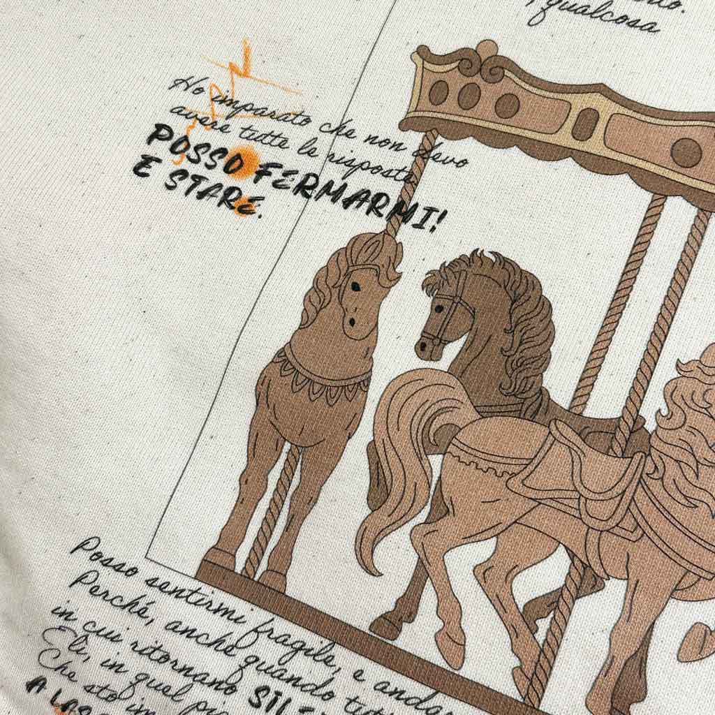 Defeua BREAK THE LOOP hoodie, colore natural - dettaglio scritte e grafica della felpa a tema ansia