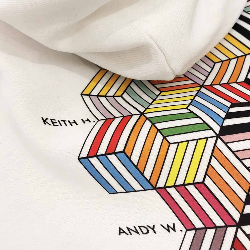 Defeua COLOURS hoodie in cotone biologico, dettaglio retro grafica pop art