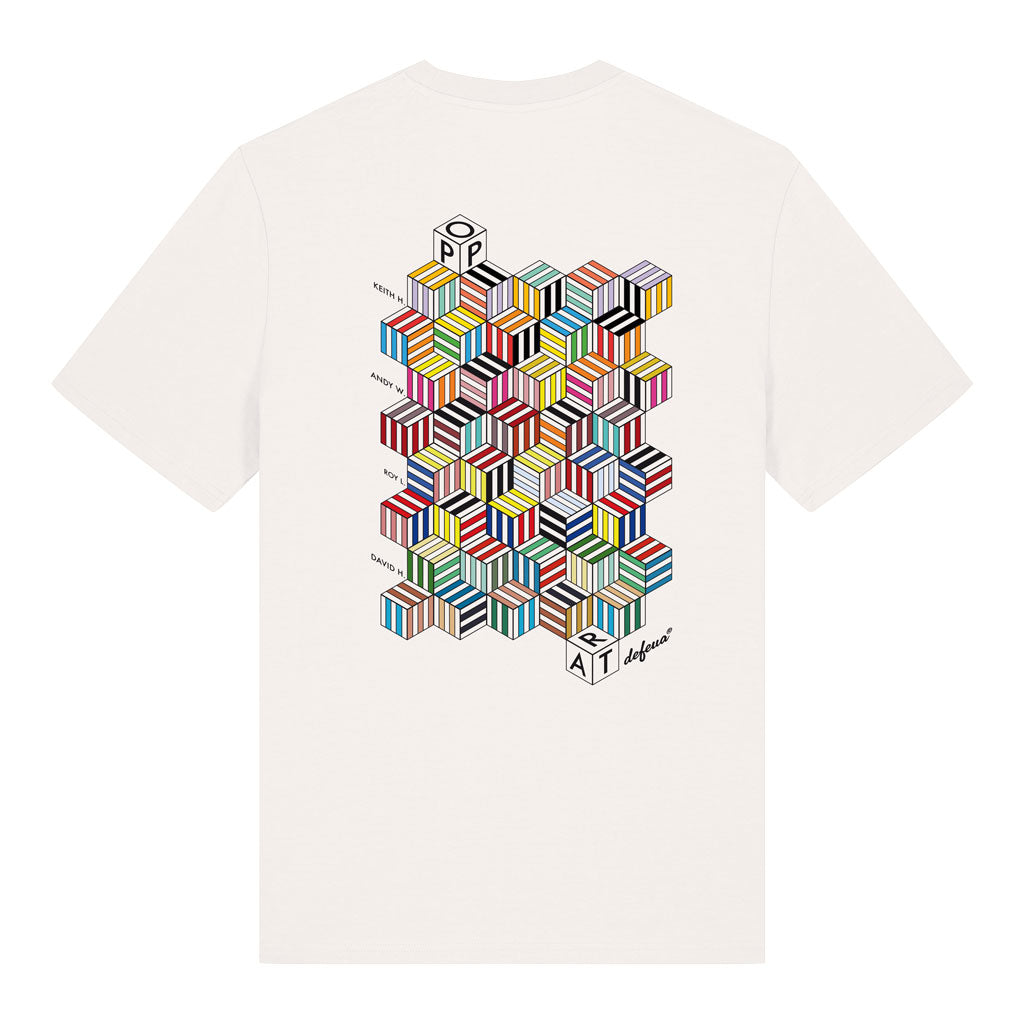 Defeua COLOURS t-shirt sostenibile off-white in 100% cotone biologico con grafica colori pop art