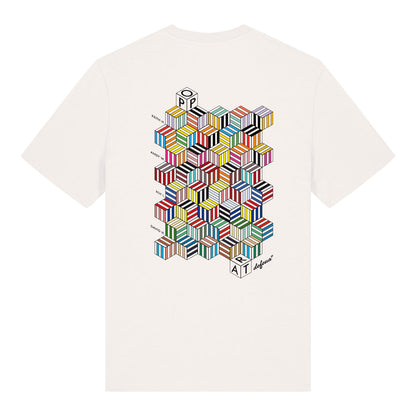 Defeua COLOURS t-shirt sostenibile off-white in 100% cotone biologico con grafica colori pop art