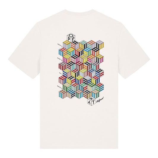 Defeua COLOURS t-shirt sostenibile off-white in 100% cotone biologico con grafica colori pop art