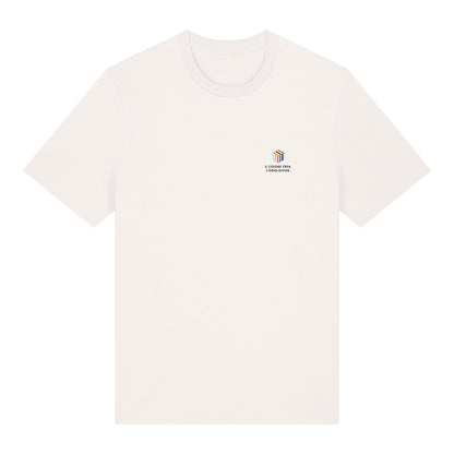 COLOURS t-shirt ecologica off-white in 100% cotone biologico con grafica pop art, logo frontale