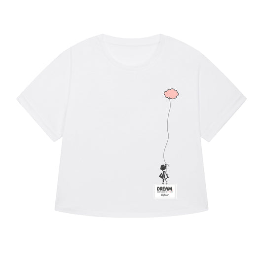 Defeua® DREAM t-shirt bianca donna morbida con manica dolman. Grafica Sogno