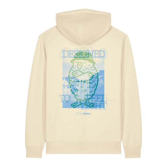 Defeua® FEEL LIGHT hoodie in cotone biologico, felpa con grafica Gen Z sulla leggerezza con protagonista il kakapò