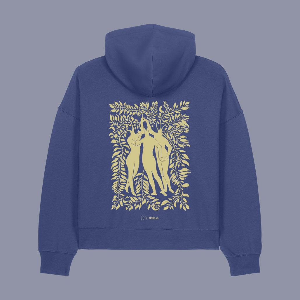 Defeua® FEMMES retro felpa donna colore crepuscolo con cappuccio, generazione Zeta sulla solidarietà femminile - 100% cotone biologico 